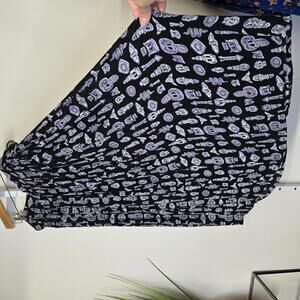 Vintage‎ Basic Editions Black Rayon Printed Women's Skirt Medium